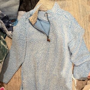 Cozy Blue Sherpa Pullover Properly tied